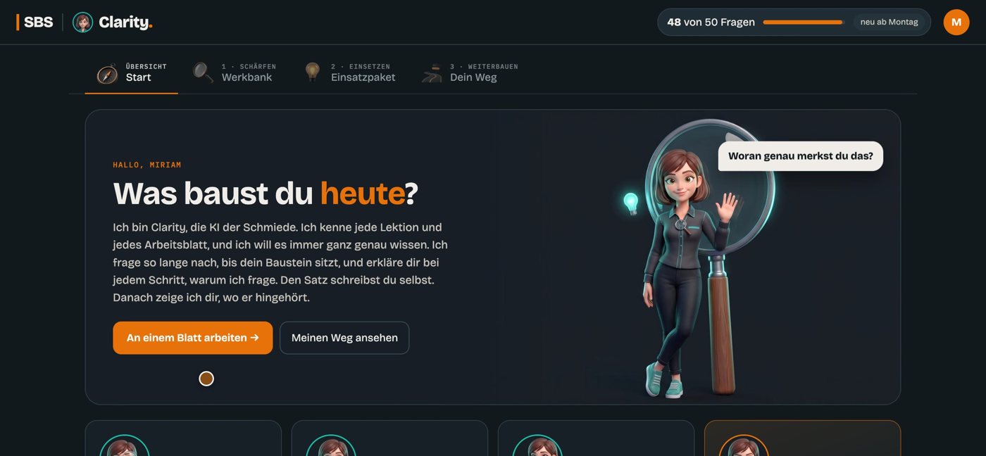 Clarity begrüßt dich und zeigt deinen Stand